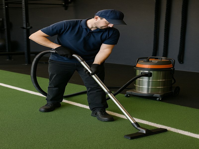 maintaining gym turf with a brush